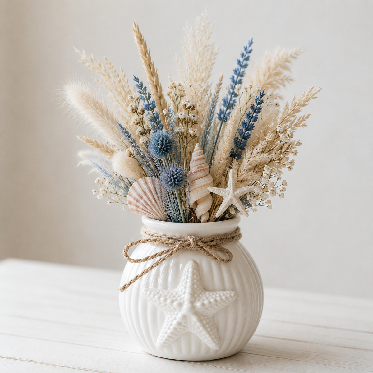 Maritime Vase mit Seestern | Keramikvase Weiß | Küstendeko | Beach House Dekoration | Maritime Deko | Geschenk für Meeresliebhaber