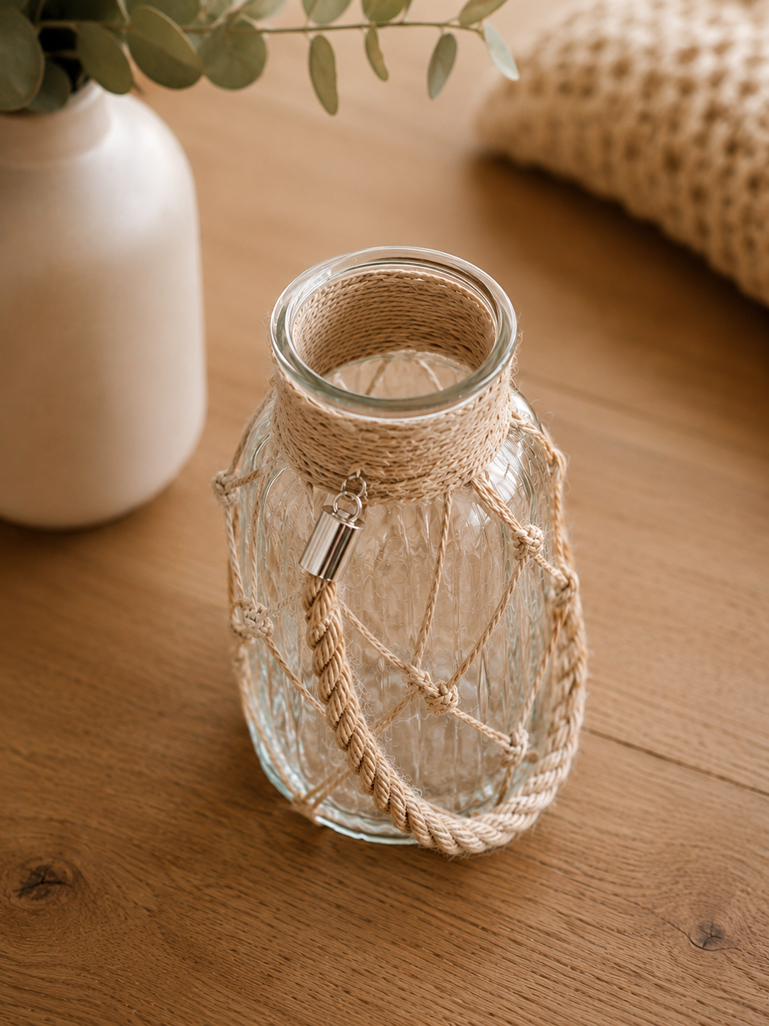 Boho Makramee Vase | Glasvase mit Makramee | Dekovase mit Trockenblumen | Handgemachte Boho Deko | Wohnzimmer Deko | Geschenk