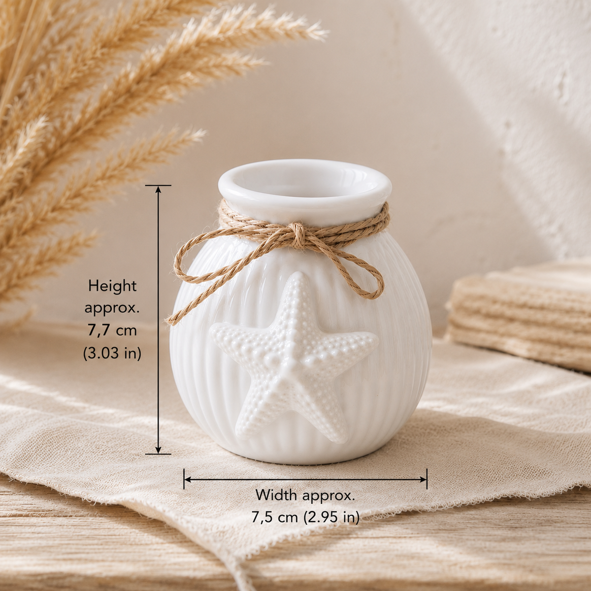Maritime Vase mit Seestern | Keramikvase Weiß | Küstendeko | Beach House Dekoration | Maritime Deko | Geschenk für Meeresliebhaber