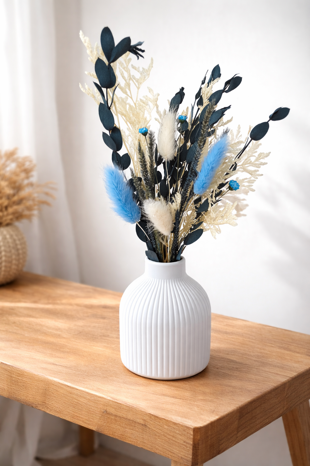Trockenblumenstrauß blau mit Vase | Trockenblumen Strauß klein | Tischdeko blau | kleiner Blumenstrauß | blaue Blumen