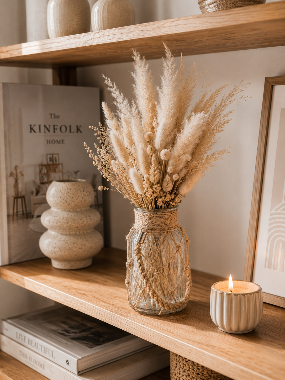 Boho Makramee Vase | Glasvase mit Makramee | Dekovase mit Trockenblumen | Handgemachte Boho Deko | Wohnzimmer Deko | Geschenk