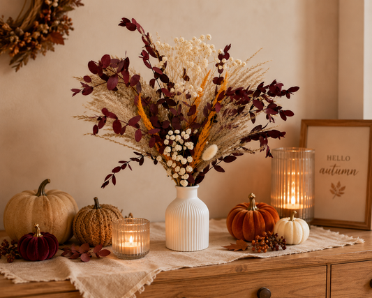 Blumenstrauß Herbst | Trockenblumen Arrangement Natur | Tischdeko Hochzeit | Blumenstrauß inklusive Vase | Trockenblumenstrauß Herbst