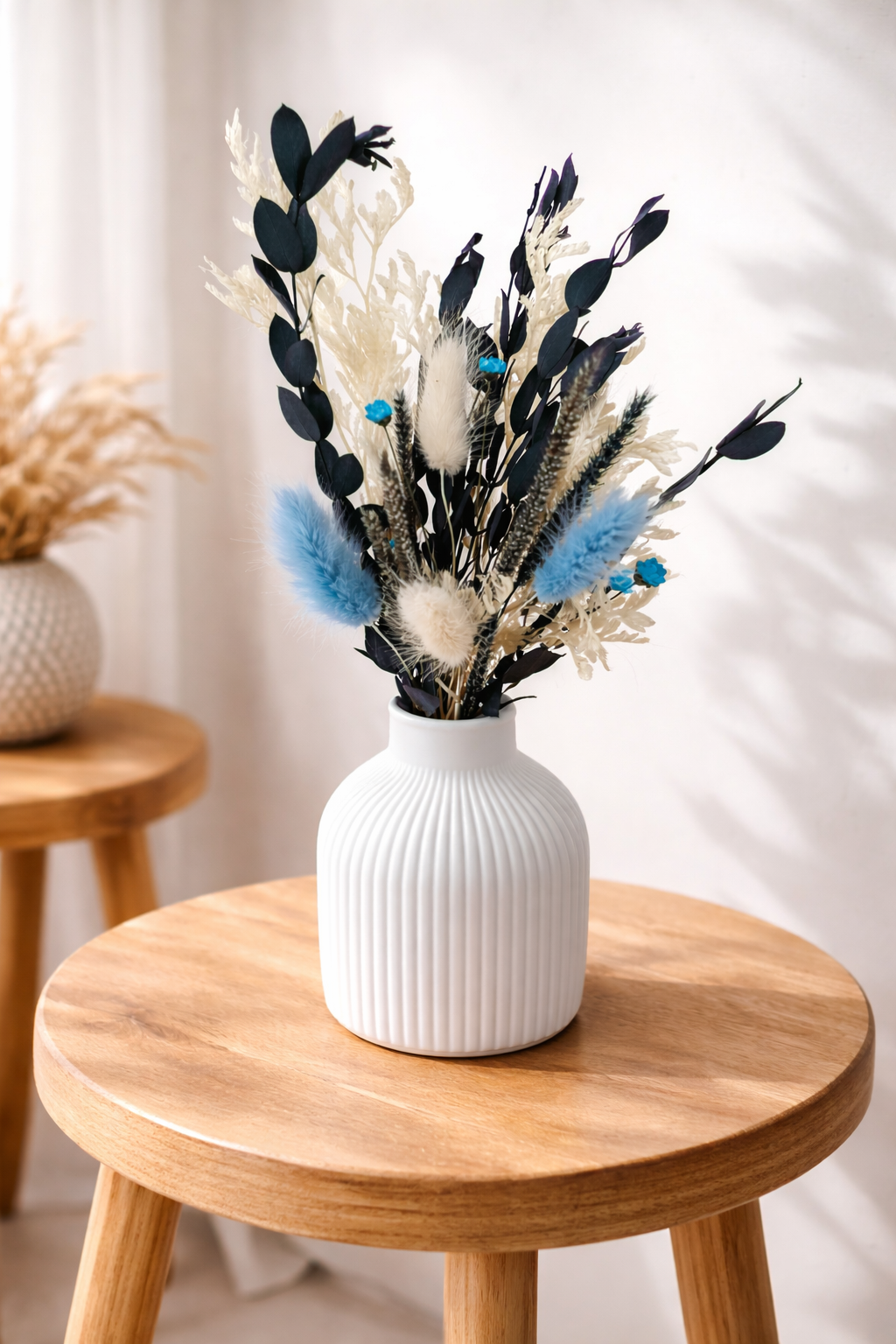 Trockenblumenstrauß blau mit Vase | Trockenblumen Strauß klein | Tischdeko blau | kleiner Blumenstrauß | blaue Blumen