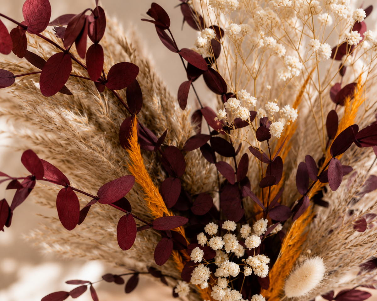 Blumenstrauß Herbst | Trockenblumen Arrangement Natur | Tischdeko Hochzeit | Blumenstrauß inklusive Vase | Trockenblumenstrauß Herbst
