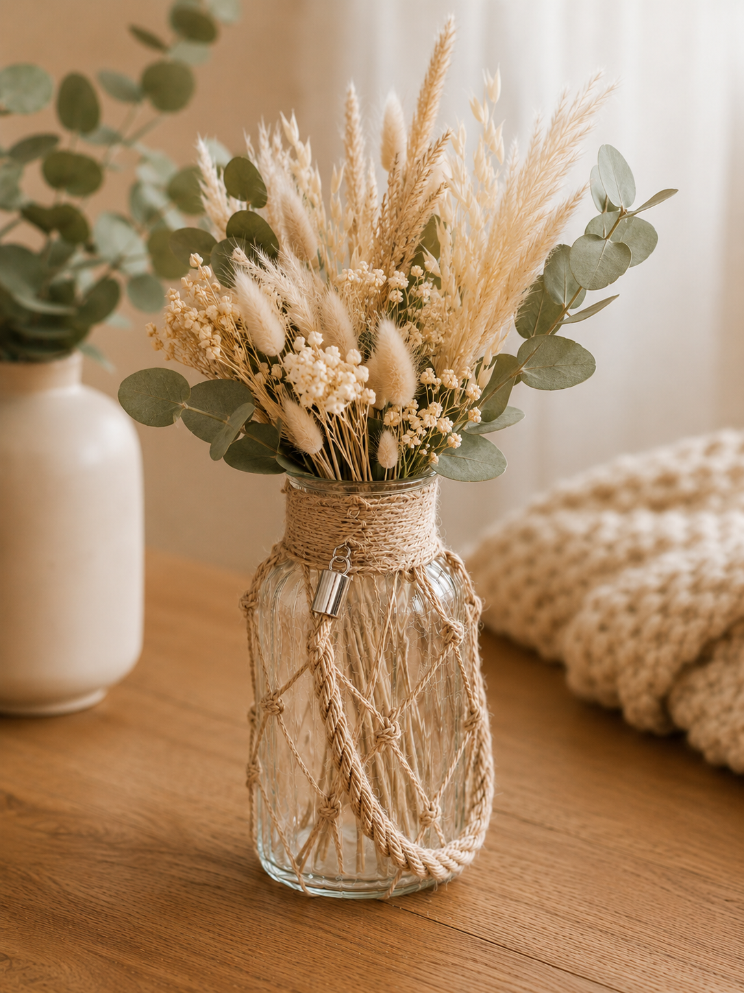 Boho Makramee Vase | Glasvase mit Makramee | Dekovase mit Trockenblumen | Handgemachte Boho Deko | Wohnzimmer Deko | Geschenk