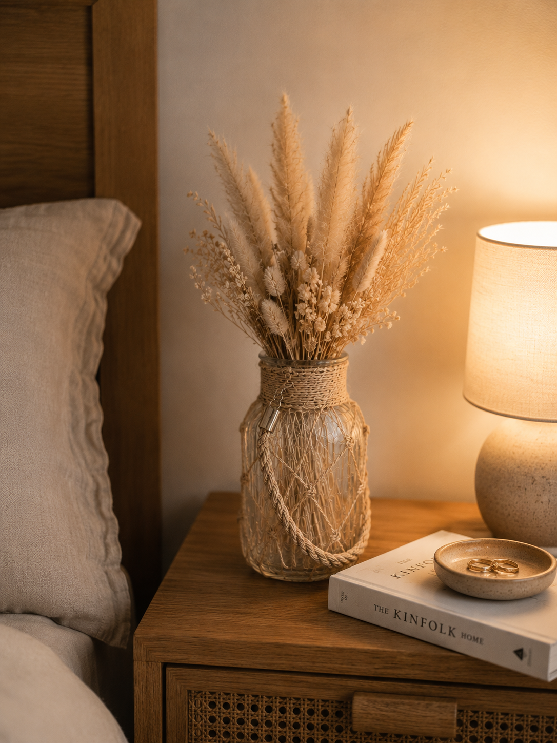 Boho Makramee Vase | Glasvase mit Makramee | Dekovase mit Trockenblumen | Handgemachte Boho Deko | Wohnzimmer Deko | Geschenk