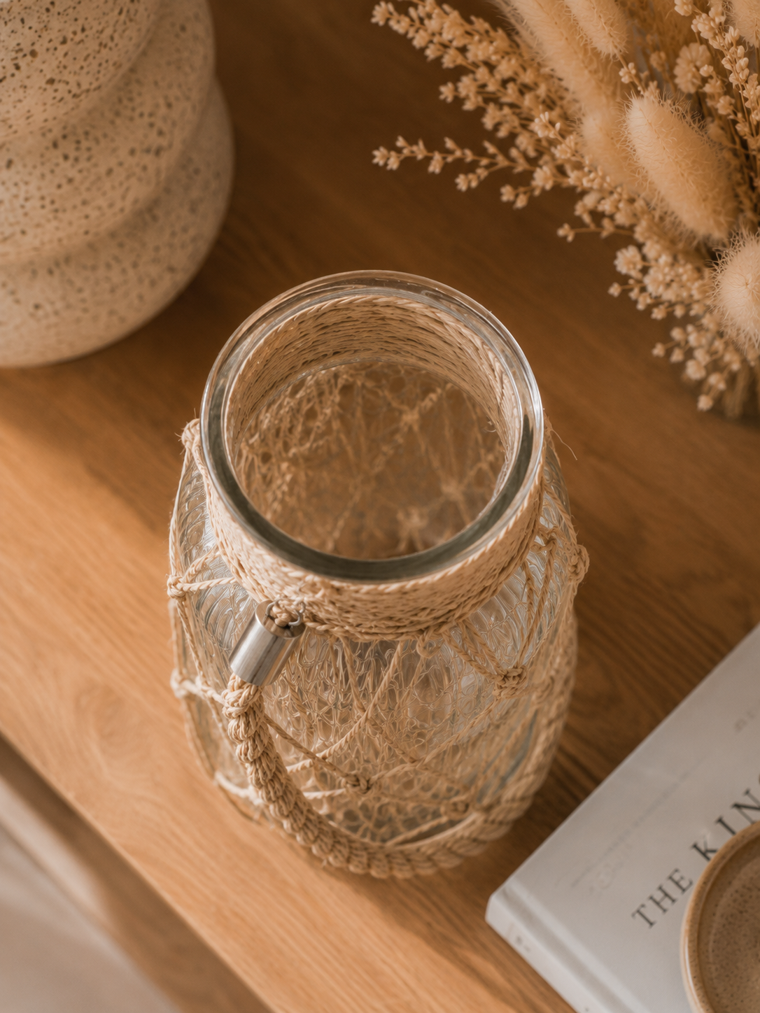Boho Makramee Vase | Glasvase mit Makramee | Dekovase mit Trockenblumen | Handgemachte Boho Deko | Wohnzimmer Deko | Geschenk