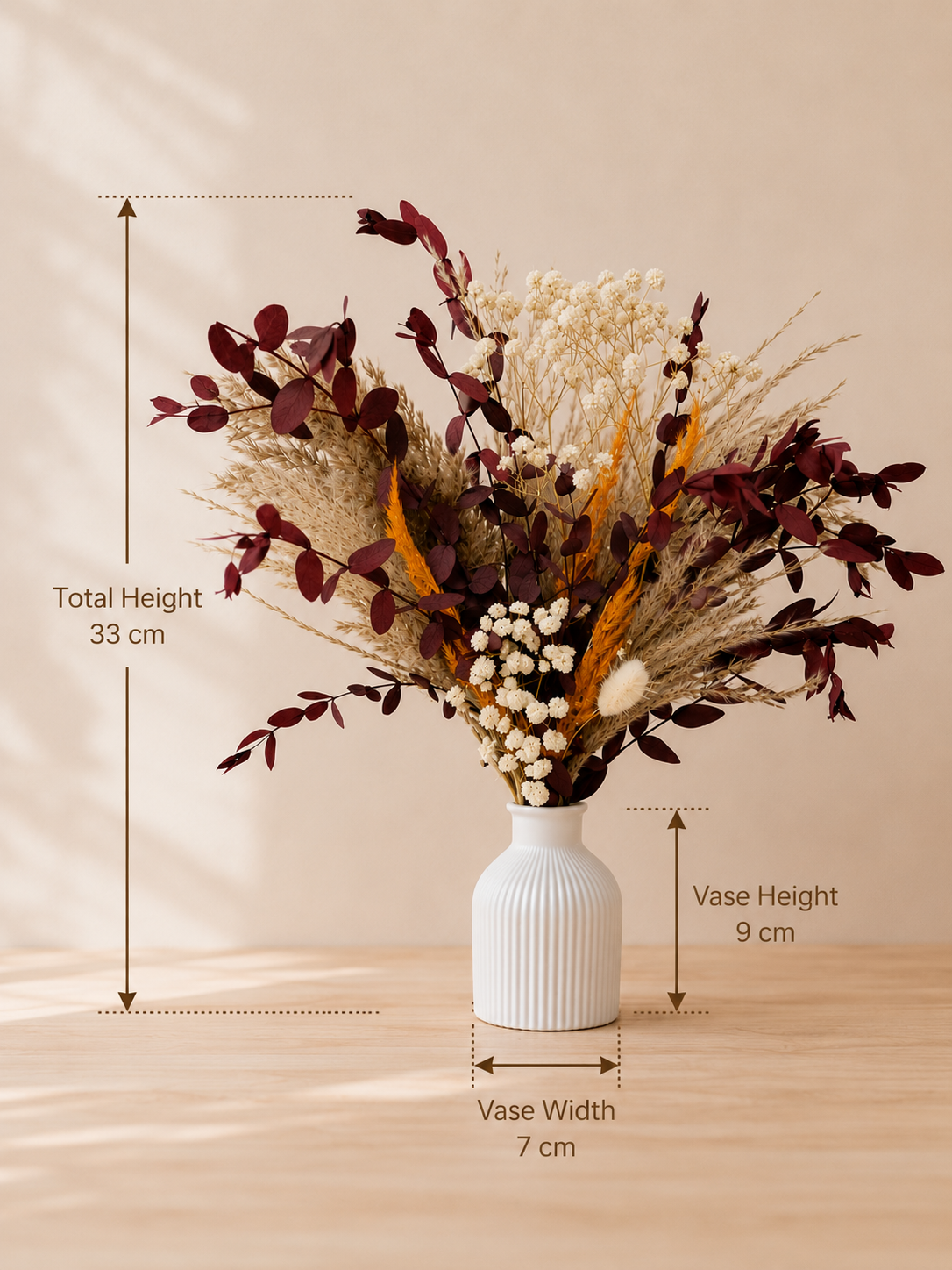 Blumenstrauß Herbst | Trockenblumen Arrangement Natur | Tischdeko Hochzeit | Blumenstrauß inklusive Vase | Trockenblumenstrauß Herbst