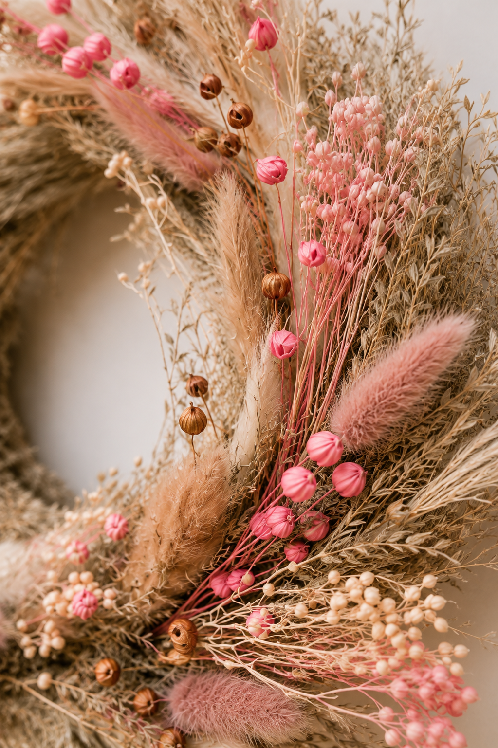 Trockenblumenkranz 30 cm | Boho Türkranz Rosa | Handgemachter Wandkranz | Haustürkranz | Ganzjahresdeko | Geschenk Einzug