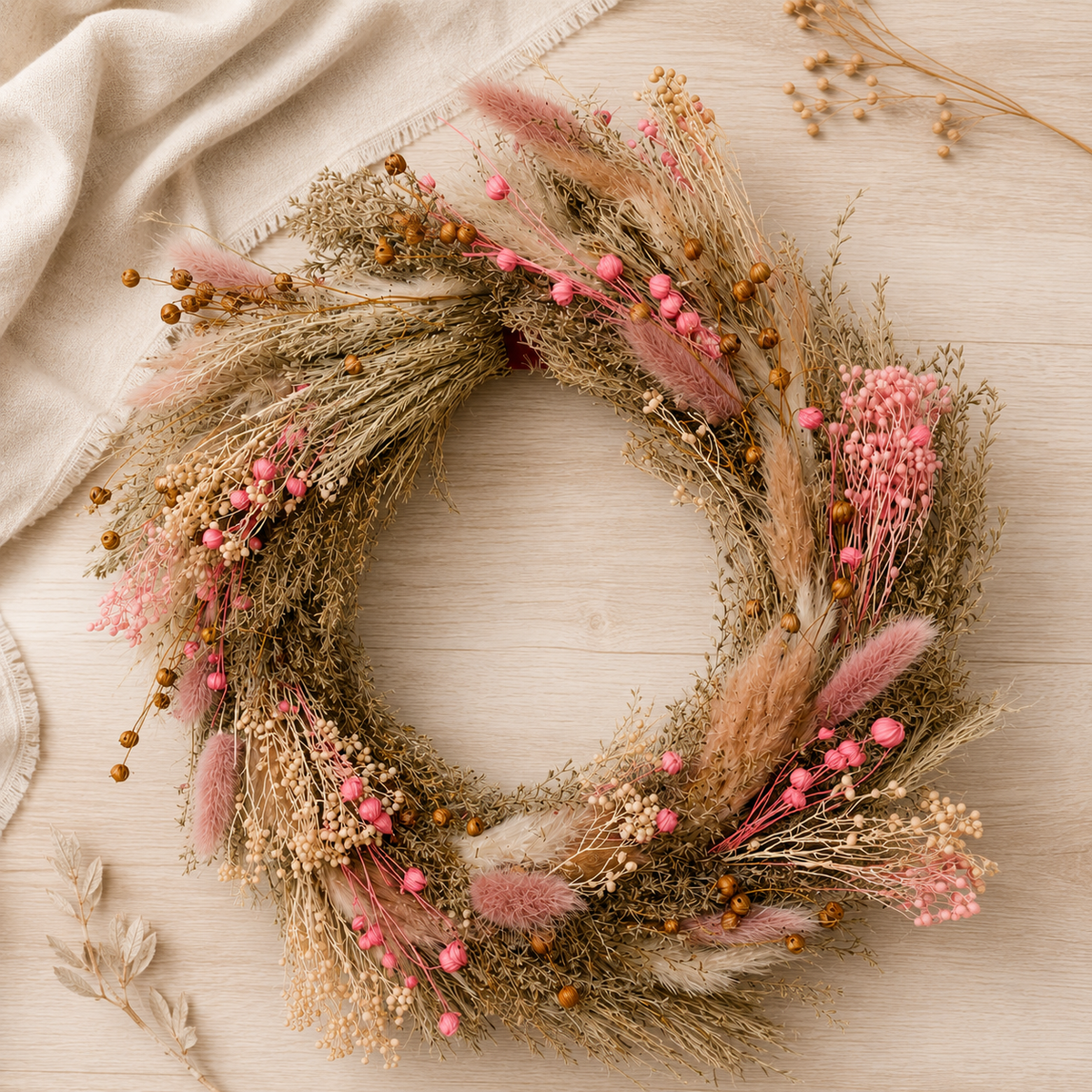 Trockenblumenkranz 30 cm | Boho Türkranz Rosa | Handgemachter Wandkranz | Haustürkranz | Ganzjahresdeko | Geschenk Einzug