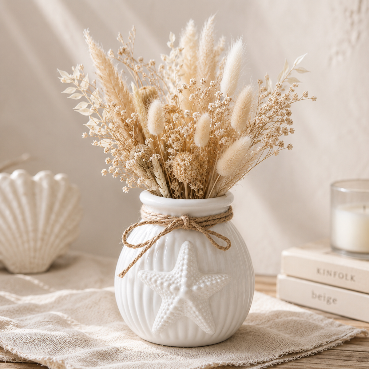 Maritime Vase mit Seestern | Keramikvase Weiß | Küstendeko | Beach House Dekoration | Maritime Deko | Geschenk für Meeresliebhaber