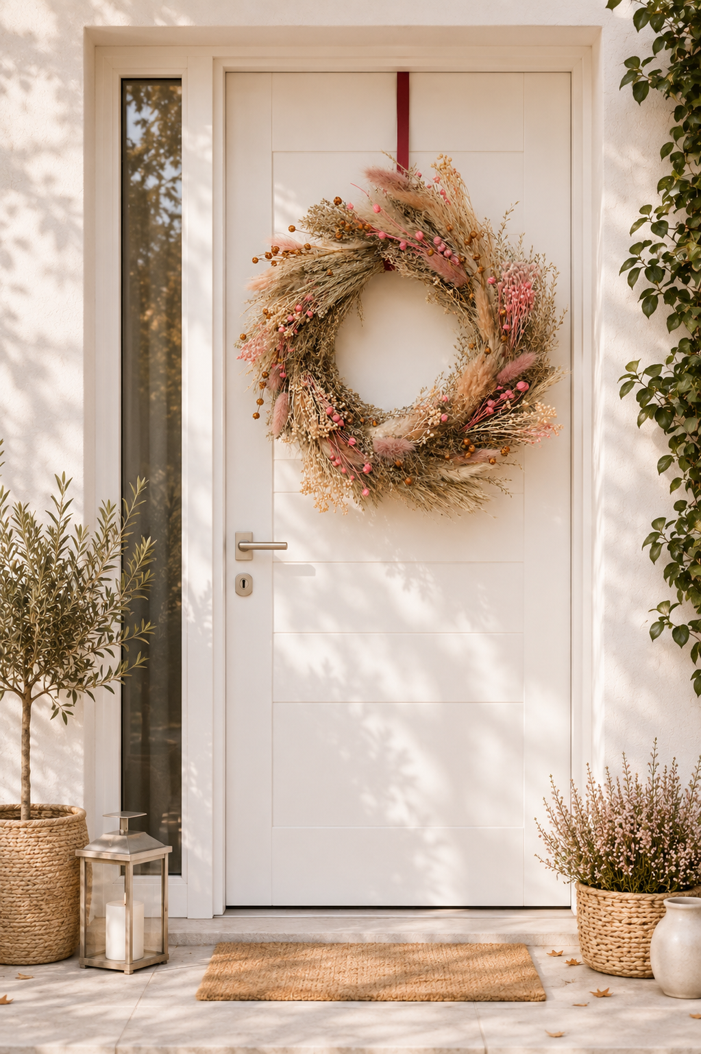 Trockenblumenkranz 30 cm | Boho Türkranz Rosa | Handgemachter Wandkranz | Haustürkranz | Ganzjahresdeko | Geschenk Einzug