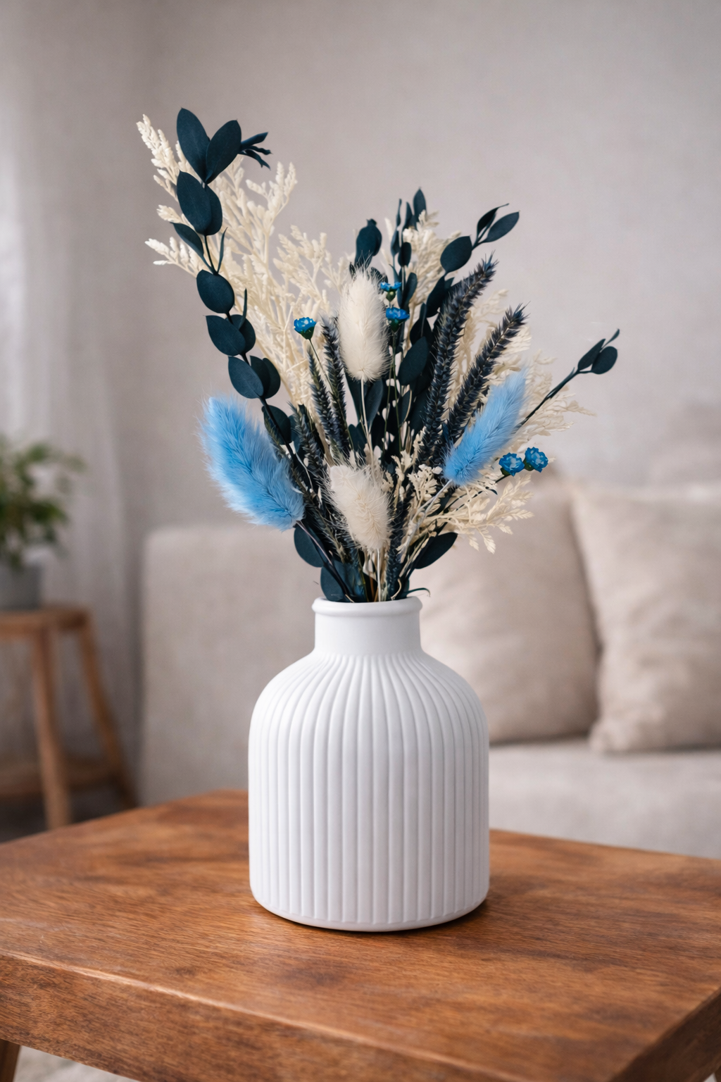 Trockenblumenstrauß blau mit Vase | Trockenblumen Strauß klein | Tischdeko blau | kleiner Blumenstrauß | blaue Blumen