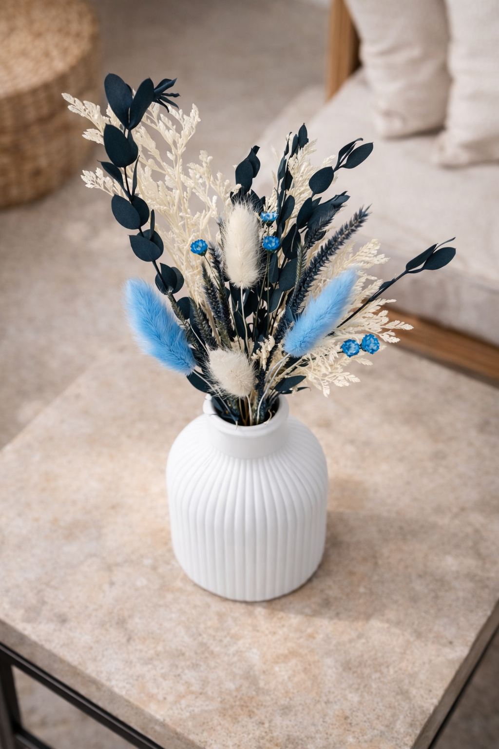 Trockenblumenstrauß blau mit Vase | Trockenblumen Strauß klein | Tischdeko blau | kleiner Blumenstrauß | blaue Blumen