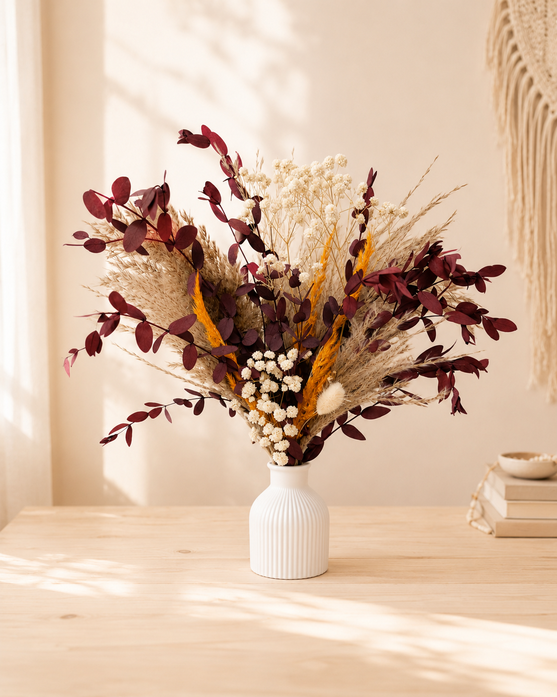 Blumenstrauß Herbst | Trockenblumen Arrangement Natur | Tischdeko Hochzeit | Blumenstrauß inklusive Vase | Trockenblumenstrauß Herbst