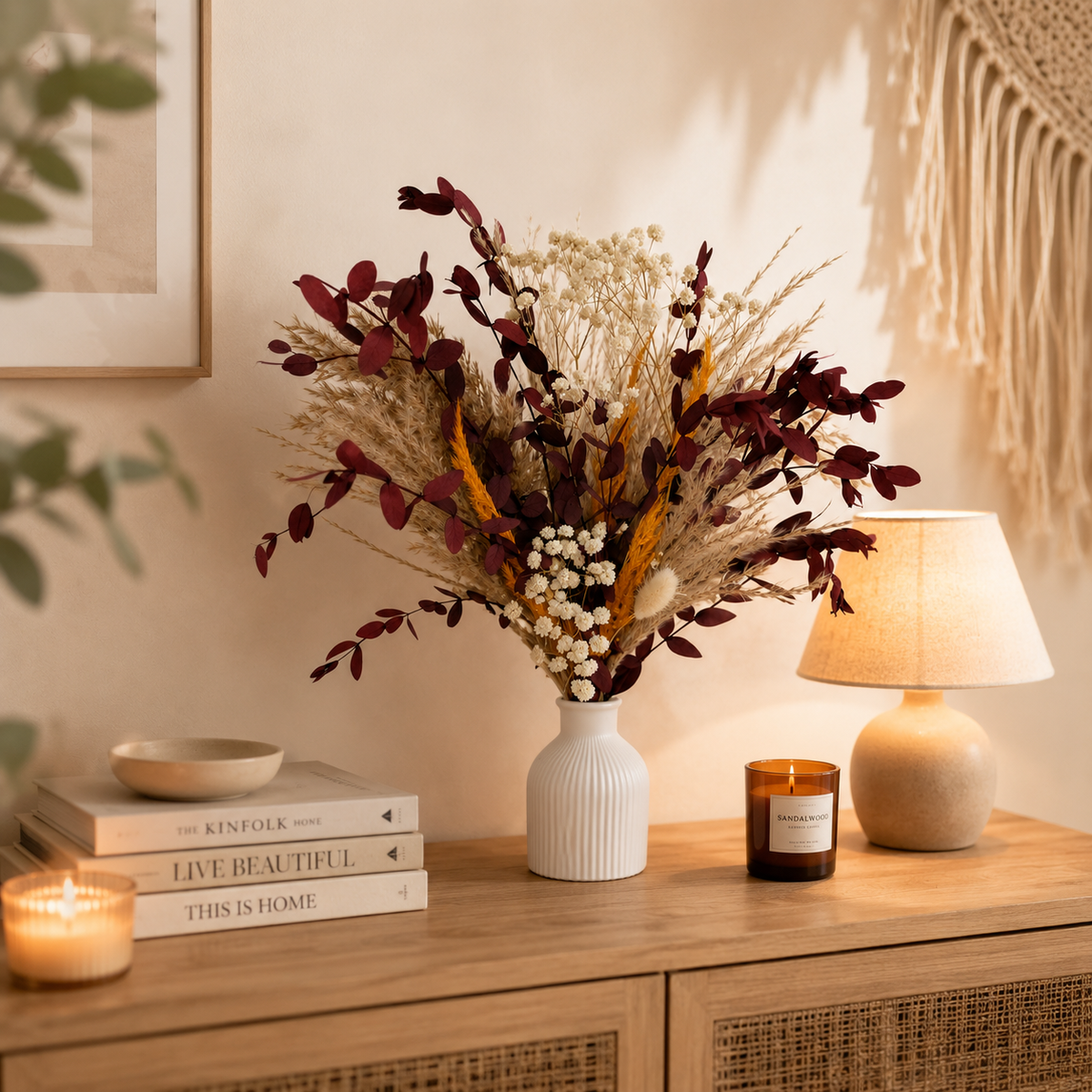 Blumenstrauß Herbst | Trockenblumen Arrangement Natur | Tischdeko Hochzeit | Blumenstrauß inklusive Vase | Trockenblumenstrauß Herbst